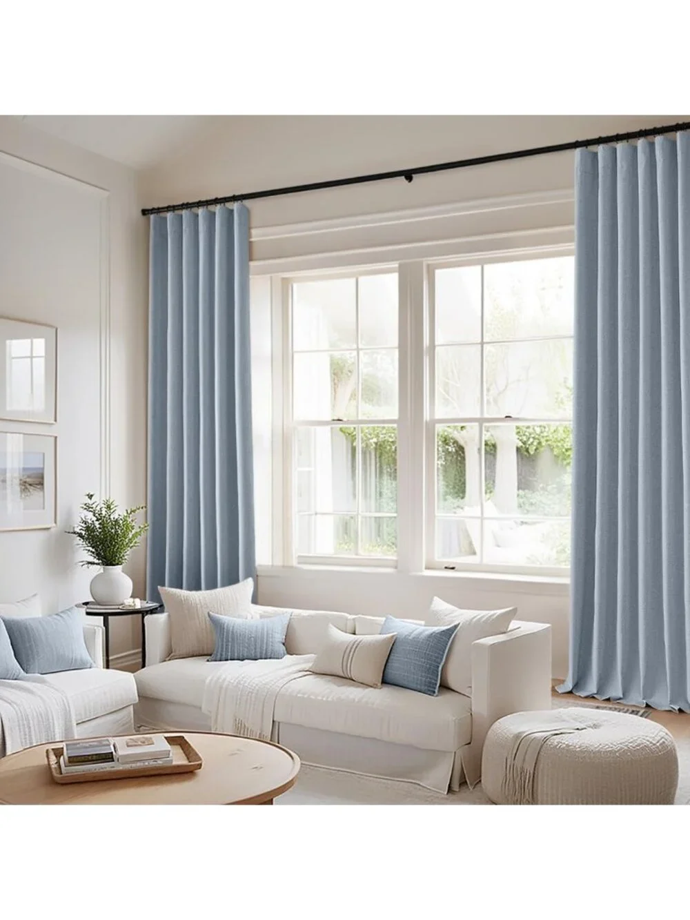 96-Inch Thick Faux Linen Blackout Curtains - 2 Panels, Room Darkening Drapes